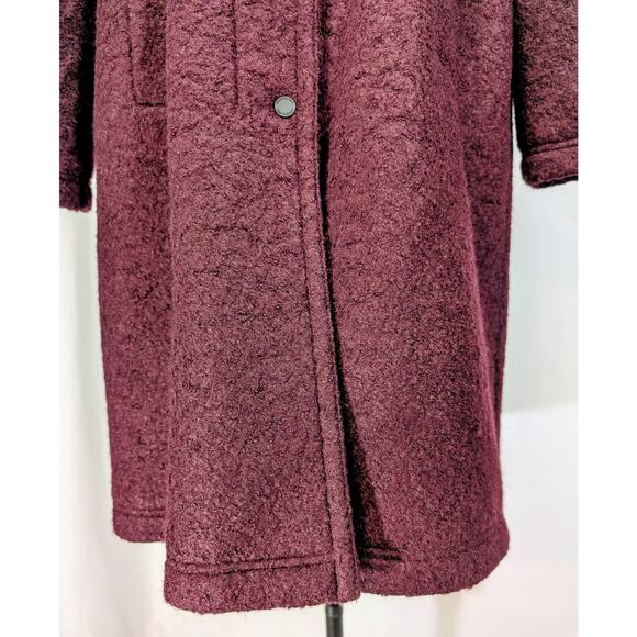 Kenneth Cole Boucle Wool Blend Hooded 3/4 Coat Burgundy Cinch Waist Size L - Picture 4 of 10
